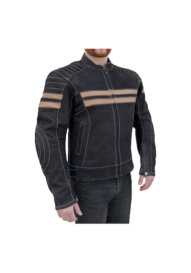 The Biker Jeans Retro Wax Black Korumalı Motosiklet Deri Montu