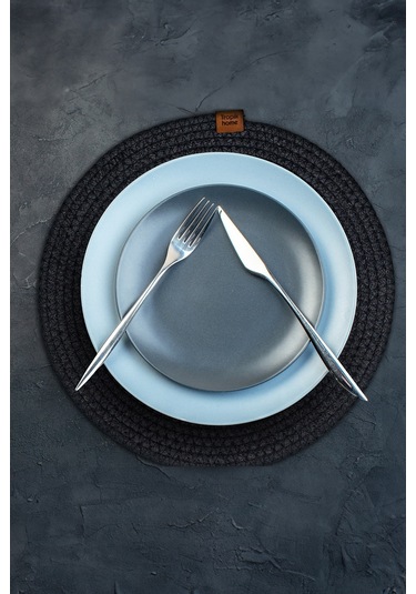 Koyu Gri Hasır Supla Amerikan Servis Şık Çeyiz Takımı Örgü Sunum Tabak Altlığı Koyu Gri