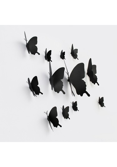 Wezone Manyetik Yapışkanlı 12 Adet Siyah Kelebek Duvar Dekoru - Pvc Malzeme, Ev Ve Bahçe İçin Şık Dekorasyon