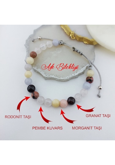 Vaoov Aşk Tılsımlı Doğal Taşlı Gümüş Bileklik