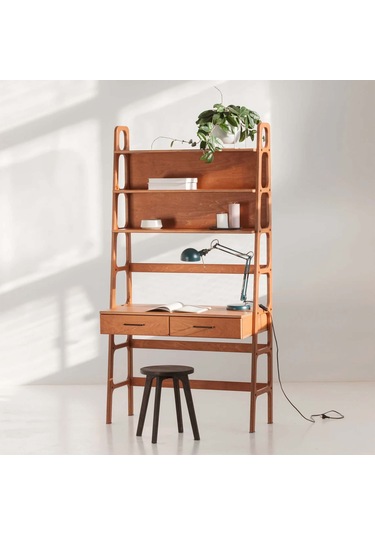 Woodesk Cosmos Ahşap Çalışma Masası Ve Kitaplık, 190x100 Tik Renk Teak