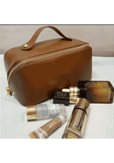 Pu Deri Tuvalet Çantası, Su Geçirmez, Büyük Kapasiteli, Bölmeli Tasarım, Taşınabilir, Narin Kozmetik Makyaj Çantası, Kahverengi Diğer