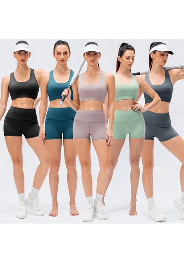 Yunboo Kadın Spor Sütyen Ve Şort Seti - Yoga Koşu İçin U Göğüslü Sırt Açık Model