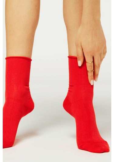Bambu Kadın Lastiksiz Kırmızı Soket Dikişsiz Premium Çorap 3'lü Kırmızı