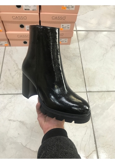 Platform Vegan Deri Kırışık Rugan Bot Siyah