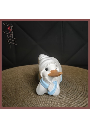 El Yapımı Kaz Figürü Mavi Detaylarla Dekoratif Hayvan Heykeli -