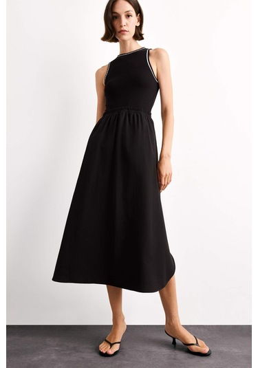 Defacto A Kesim Pamuklu Kolsuz Midi Elbise G1358ax25smbk81 Siyah