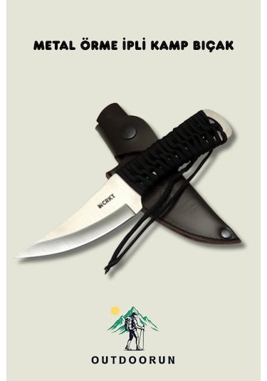 Metal Örme İpli Kamp Bıçak - 22,5 Cm siyah