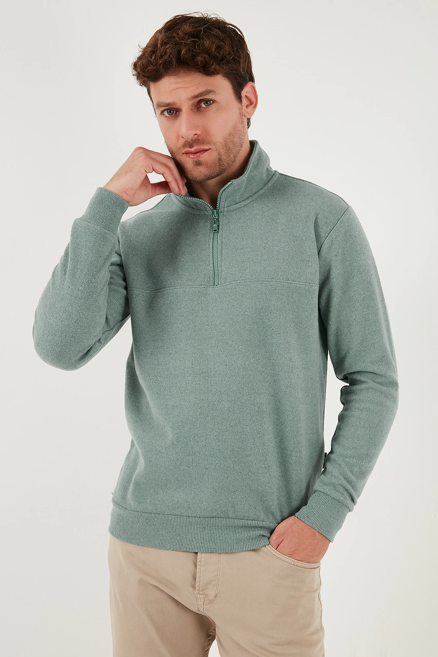 Buratti Pamuklu Regular Fit Yarım Fermuarlı Dik Yaka 2'Li Paket Erkek Kazak 456112S2 Bej-Çağla