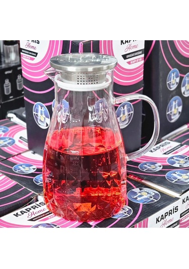 Kapris Metal Kapaklı Cam Sürahi Kap-019