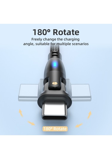 Enkay 180 Derece Dönen Usb'den Type-c 3a Hızlı Şarj Veri Kablosu Led Işıkla, Uzunluk: 1m Kırmızı