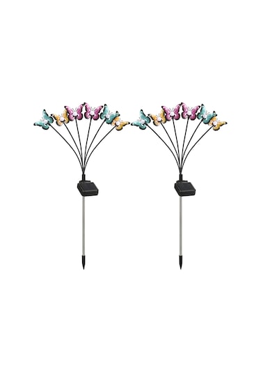 Yifomall Güneş Enerjili Bahçe Aydınlatması, Demir Çelik Kelebekler, Ip65 Su Geçirmez, Isınma Işığı, 6 Ayağlı, 2 Adet Set