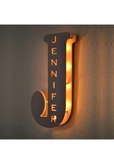 Willowhaven I 1pc Zouwıı Kişiselleştirilmiş Led Duvar Gece Lambası Özel İsim Tarih Üst Kasa Harfler Geri Dönüştürülmüş Ahşap Usb Beslemeli Yatak Odası Dekorasyonu Ahşap