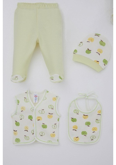 Breeze Erkek Bebek Hastane Çıkışı 8 Li Sevimli Minik Elma Desenli 0-3 Ay, Ekru Ekru