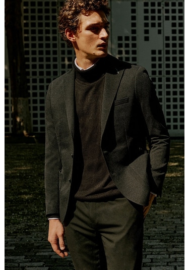 Ac&Co / Altınyıldız Classics Erkek Sıyah Slim Fit Dar Kesim Mono Yaka Casual Ceket Sıyah Siyah