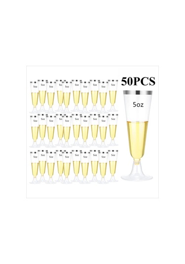 Willowhaven Silvery Frame 50 Adet 140ml Premium Altın Kenarlı Şampanya Bardakları