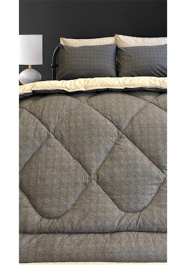 Alla Turca Lux Uyku Seti-tek Kişilik-lastikli Çarşaflı 2yastık Kılıflı-özel Çantada Antrasit/krem