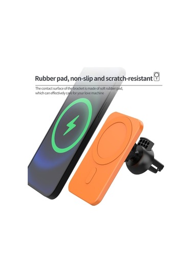 Sones N16 10w Araba Hava Çıkışı + Vantuz Magsafe Manyetik Telefon Evrensel Kablosuz Şarj Cihazı Mobil Tutucu Turuncu