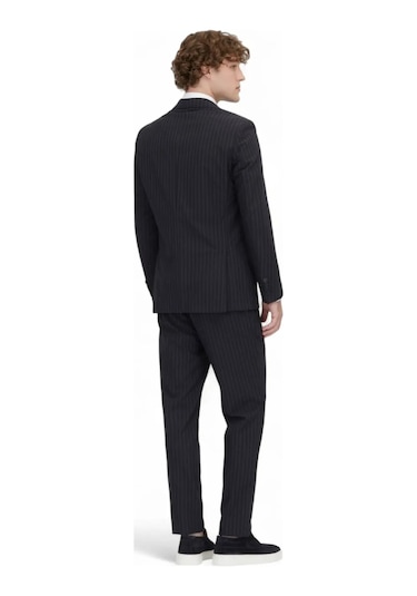 Lacivert Çizgili Modern Fit Örme Takım Elbise Lacivert