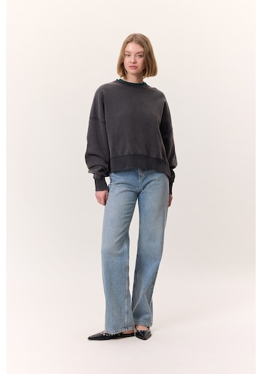 Yıkama Efektli Sweatshırt Antrasit Antrasit