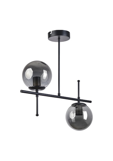 Feris Modern Tasarım Salon Mutfak Yatak Odası Siyah Renk Füme Camlı 2 Li Avize Diğer