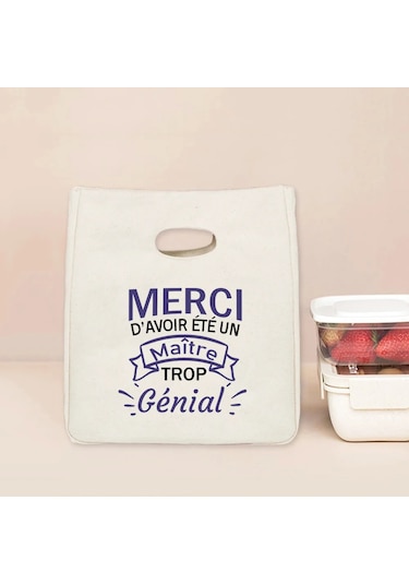 Menıscounter Merci Maitre Fransız Baskılı Termal Öğle Yemeği Çantası - Taşınabilir Yalıtımlı Bento Totealüminyum Folyo11 L Black