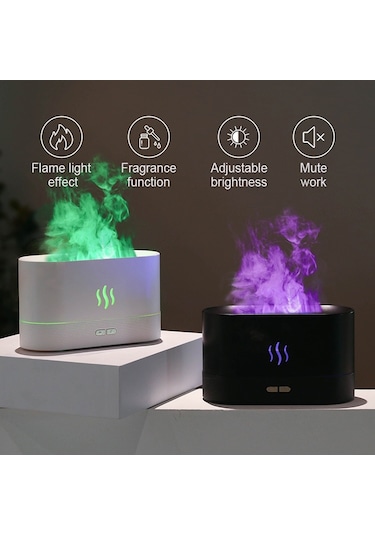 7 Renkli Alev Aromaterapi Makinesi Ev Ofis Masası Hava Nemlendirici Siyah