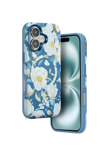 Durukar Apple, Uyumlu iPhone 16 Flower Series Magsafe Kapak - Mavi