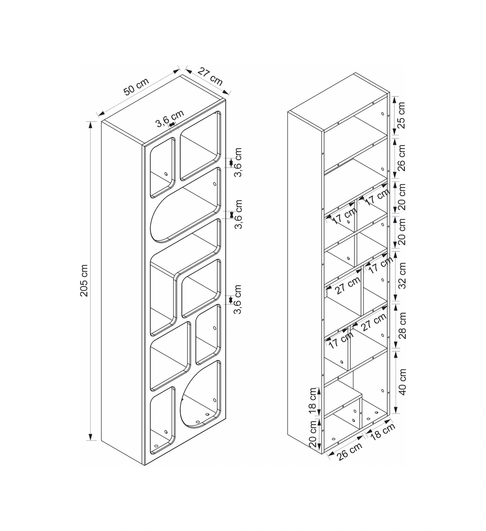 Bohem Kitaplık 205 Cm Mebran - Beyaz Beyaz
