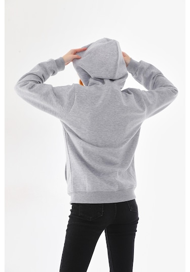 Everest Everst Kapüşonlu 3 İplik Şardonlu Kanguru Cepli Sweatshirt Gri