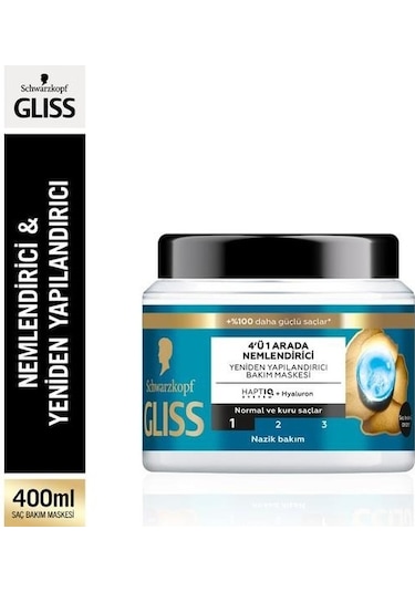 Gliss 4'ü 1 Arada Nemlendirici & Yeniden Yapılandırıcı Saç Bakım Maskesi 400 ML
