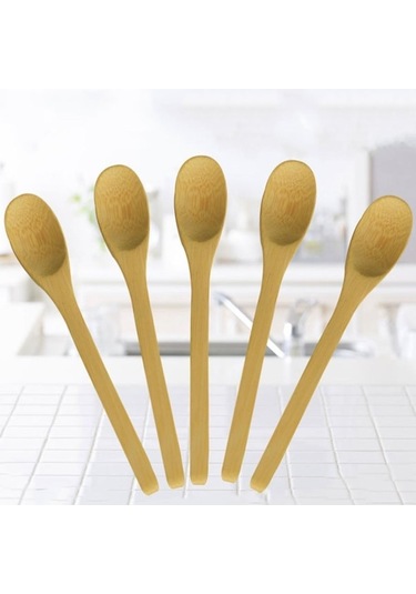 Novahub 5 Adet Bambu Uzun Saplı Kaşık Sofra Takımı Kahve Ballı Dondurma Çay Mutfak Alet Ahşap