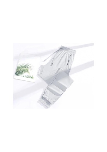 Unisex Streç Hızlı Kuruyan Pantolon Buz İpek Spor Streç Aktif Pantolon Bağcıklı Günlük Bol Jogger Cepli Yürüyüş Seyahat İçin Mavi