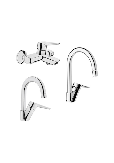 Artema Solid S Kuğu Lavabo Eviye + Mutfak + Banyo Batarya Seti Krom