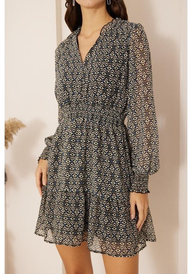 Darlin Moda Mavi Desenli Mini Şifon Elbise Dm1027 Mavi