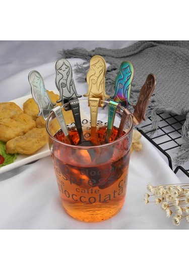 Altın Denizkızı Çay Kaşığı Paslanmaz Çelik Yaratıcı Çay Kahve Kaşığı