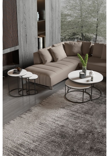 Orta Sehpa Ve Zigon Sehpa Set İkili Lüx C Zigon Beyaz