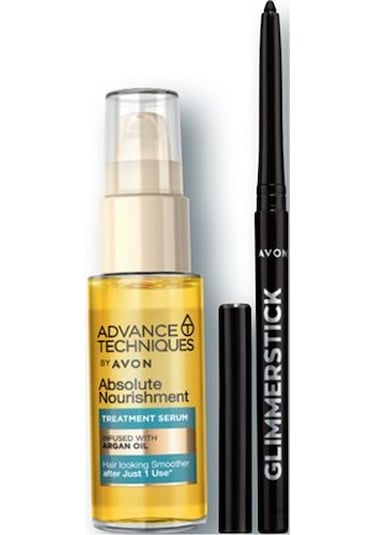 Avon Argan Yağı İçeren Besleyici Saç Serumu 30 ML + Glimmerstick Blackest Black Asansörlü Göz Kalemi