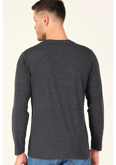 T8587 Dewberry V Yaka Erkek Uzun Kol T-shırt-antrasit Antrasit