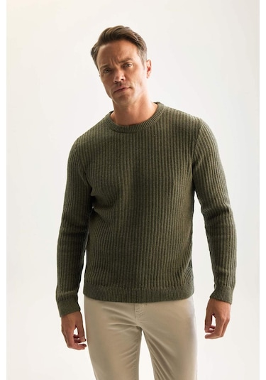 DeFacto Standart Fit Bisiklet Yaka Dokulu Triko Kazak E0811AXNSGN852