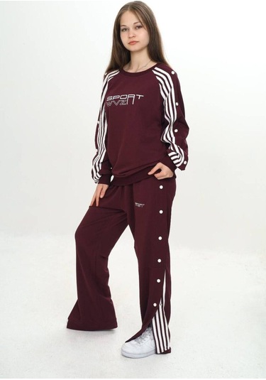 Unisex Çocuk 2 İplik Çıtçıtlı Alt&üst Eşofman Takımı %100 Pamuk Rahat Kalıp-299-eşt-0006 MÜRDÜM