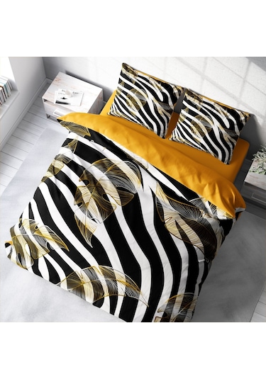 Monohome Zebra Feather 3D Pamuk Saten Çift Kişilik Nevresim Takım Zebra