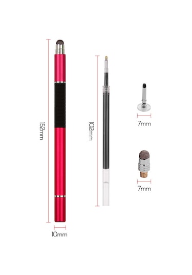 Vkemall Kırmızı Metal 3'ü 1 Toplama: Dijital Dokunmatik Ekran Stylus Kalem + Yazı Kalemi + Değiştirilebilir Uçlar - Telefon Ve Tabletler İçin Kutulu Set