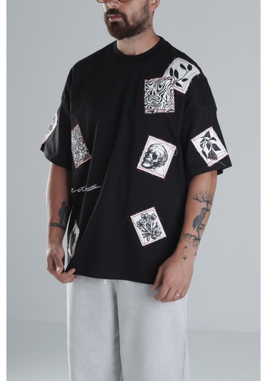 Cocopelli Yama Desenli Siyah Tasarım T-shirt Coc1302 Siyah