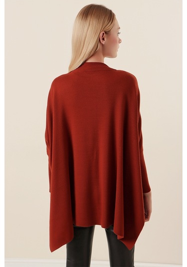 Bigdart 15783 Yırtmaçlı Panço Kazak - Kiremit 001