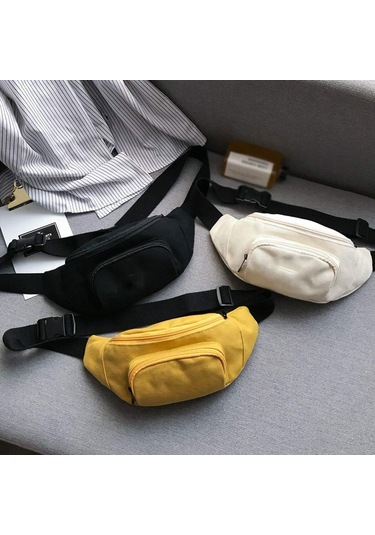 Bel Çantası Tuval Kadın Bel Çantaları Unisex Göğüs Çantası Moda Kemer Çantası Rahat Seyahat Kadın Omuz Çantaları Moda Fanny Paketi Kadın Göbek Çantası 1 A1183 Siyah