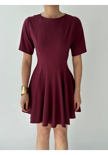 Crem Pliseli Elbise Bordo