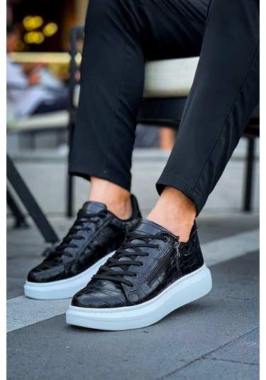 Siyah Fermuar Ve Bağcıklı Günlük Erkek Ayakkabısı Siyah