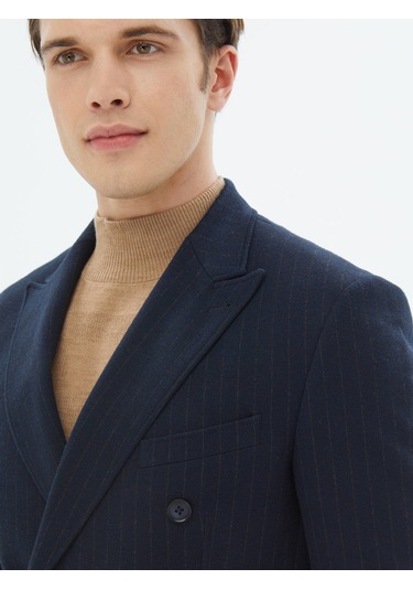 Lacivert Çizgili Modern Fit Örme Ceket Lacivert