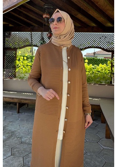 Manolya Camel Triko Hırka Çok Renkli